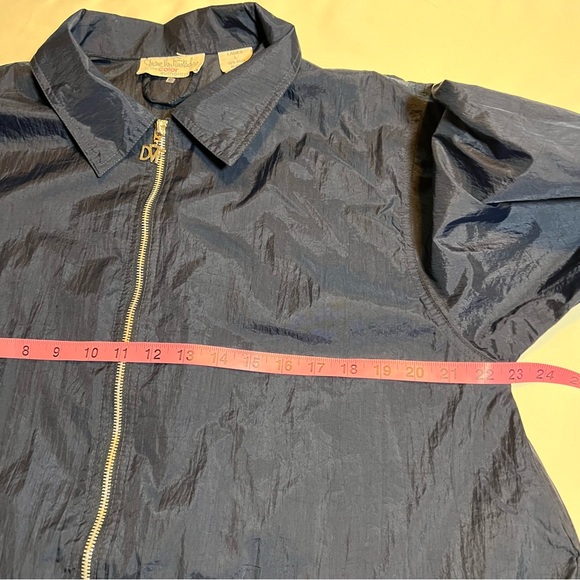 Vintage Diane Von Furstenberg Navy Long Raincoat Jacket Coat w/ Belt Size Large - Picture 11 of 12